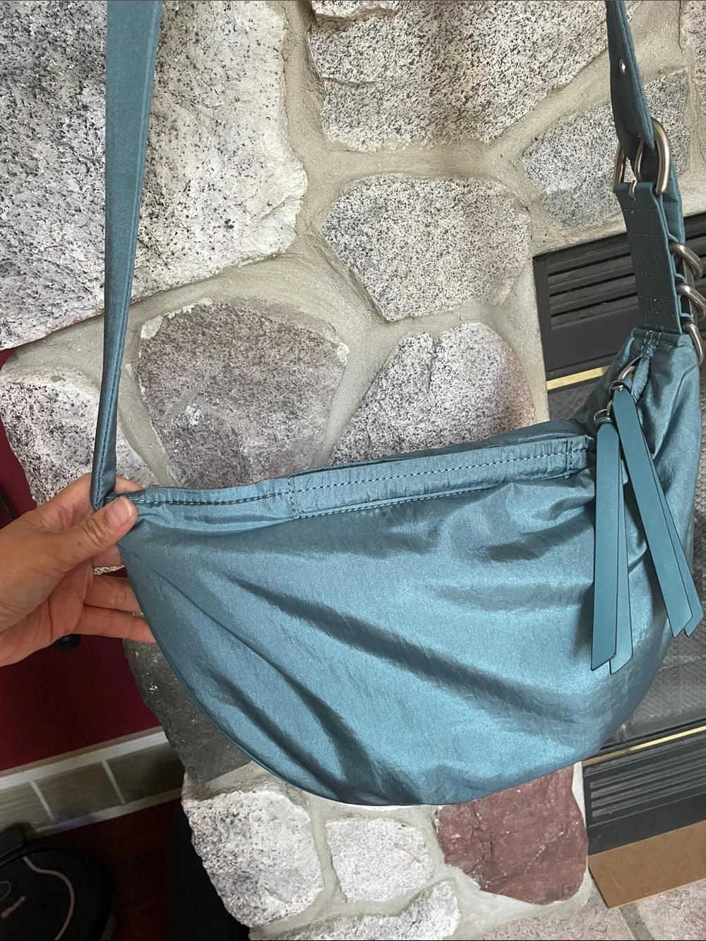 rag & bone  Spire Nylon Shoulder Hobo Bag Teal color